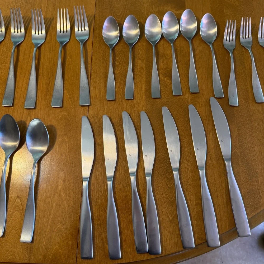 Gourmet Settings Flatware Set GS Stainless Silver Good Brushed Modern Cutlery